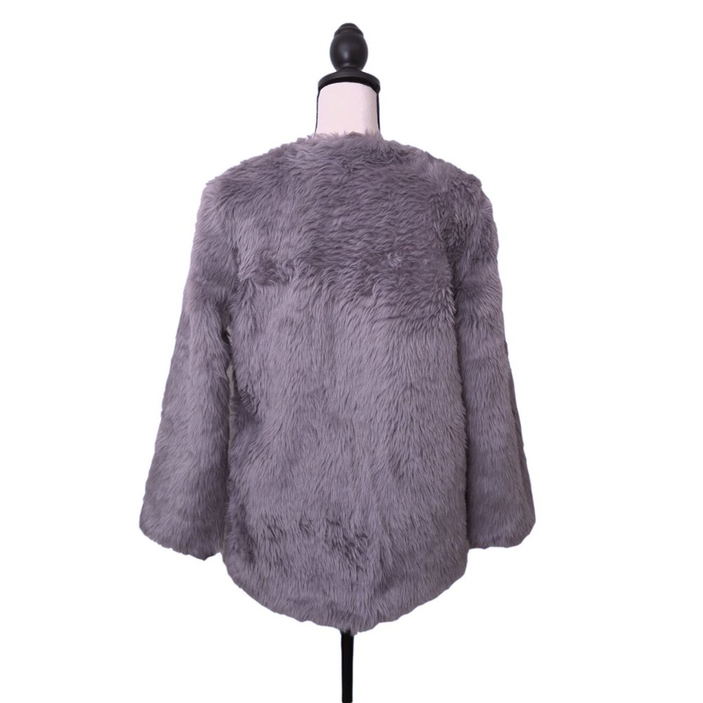 Light Purple Crew Neckline Fur Jacket - Picture 2 of 4